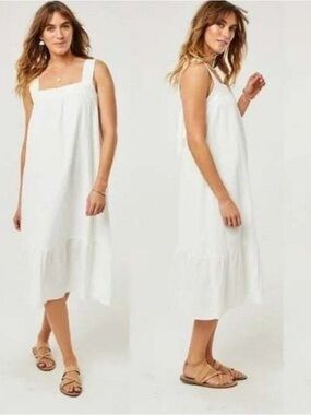 Carve Designs White Textured Cotton Tie Back Tiered Midi Dress M Beach Vacation